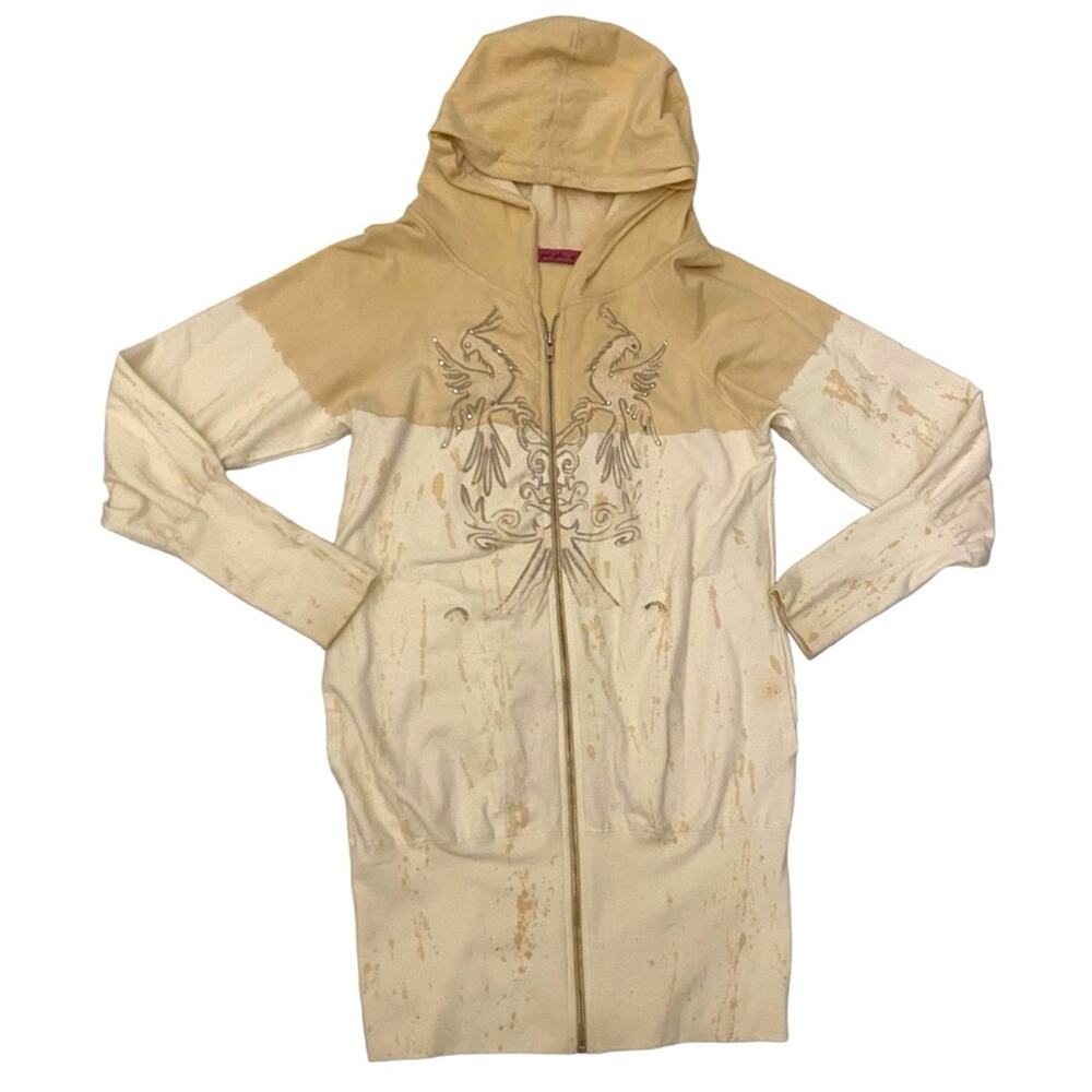 Joomi Joolz Y2K Size Medium Rhinestone Hoodie Long Jacket Sweater Dress Bling